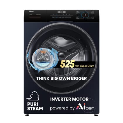 Haier 7 Kg 5 Star Powered by AI-DBT with PuriSteam, 525mm Super Drum Fully Automatic Front Load Washing Machine (HW70-IM12929BK, Inverter Motor with In-Built Heater, Black) Haier 7 Kg 5 Star Powered by AI-DBT with PuriSteam, 525mm Super Drum Fully Automa