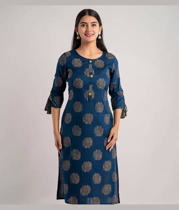 MAUKA - Blue Rayon Women's Straight Kurti ( Pack of 1 )