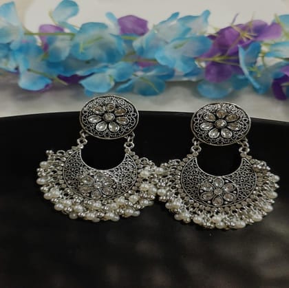 Antique Silver Plated Chandbali Earring- AER 4209