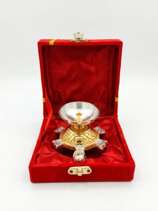 Gold & Silver Color Plated Tortoise Diya with Velvet Box | German Silver Turtle Oil Lamp | Decorative Metal Diya for Puja, Temple, Home Dcor, Diwali & Festive Gifting Gold & Silver Color Plated Tortoise Diya with Velvet Box | German Silver Turtle Oil Lamp | Decorative Metal Diya for Puja, Temple, Home Dcor, Diwali & Festive Gifting