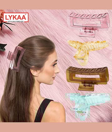 Lykaa Hair Claw Clips Acrylic for Thick Hair Jaw Clips For Women And Girls (Pack of 4) Multicolor