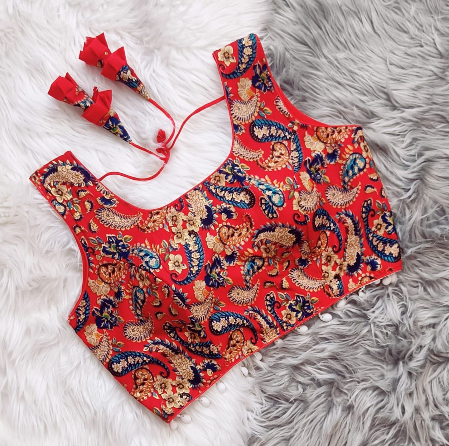 Rayon latkan  Blouse-Red