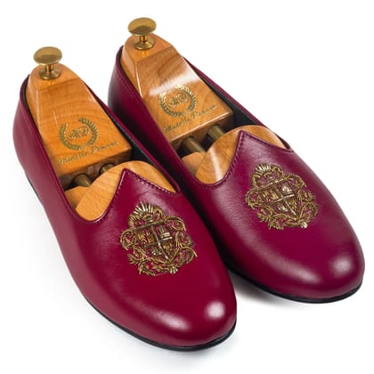 Royal Crest©️ Leather Juttis (Wine)(Patent Copyright Artwork)-EU 41 / UK 7 / Wine