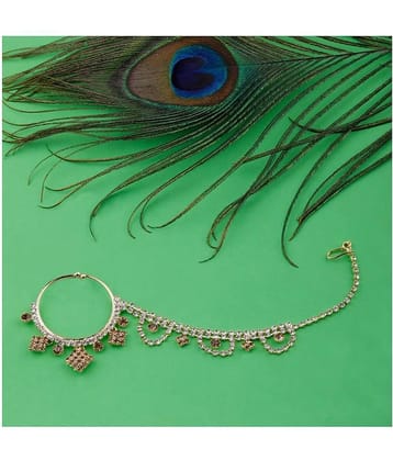 SILVER SHINE  Traditional Gold Plated Antique Golden  Diamond Studded Designer Wedding Nose Ring for Girls And Women Jewellery