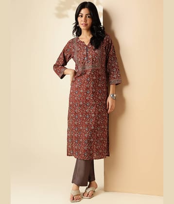Vbuyz Cotton Printed Straight Women's Kurti - Brown ( Pack of 1 )