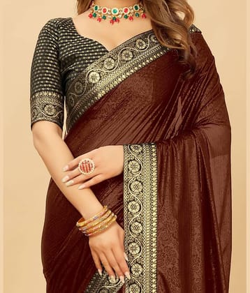 Parmila Fashion Silk Embellished Saree With Unstitched Blouse Piece ( Brown )