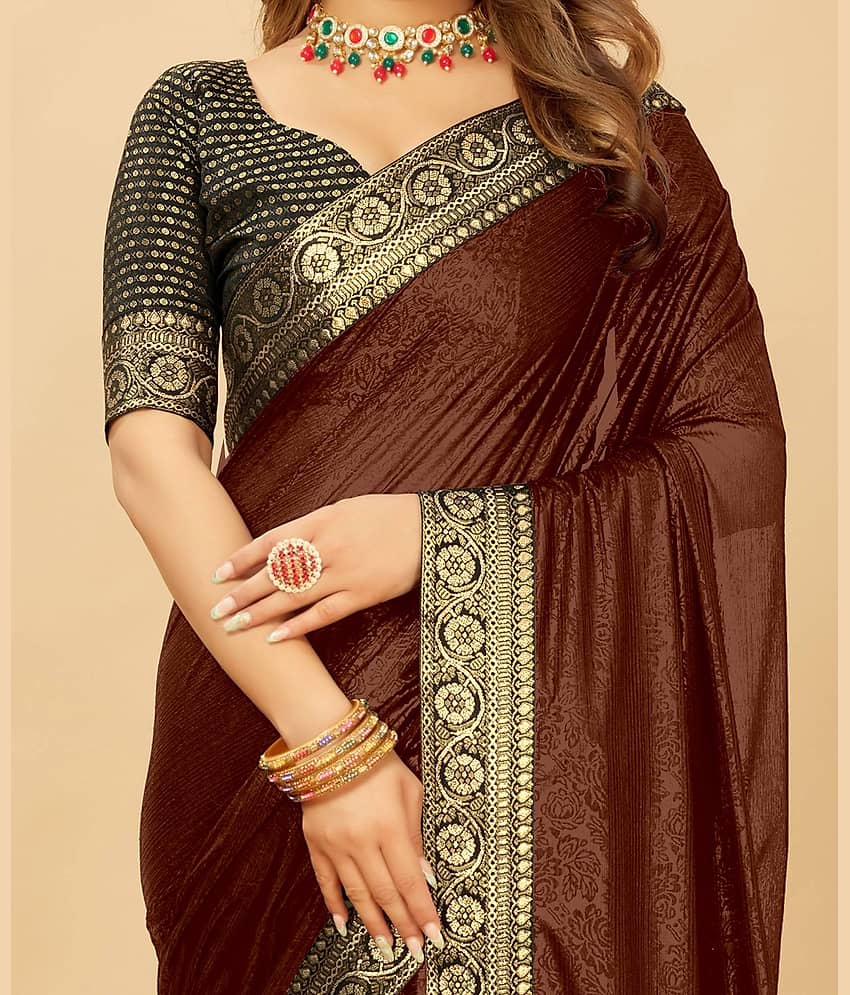Parmila Fashion Silk Embellished Saree With Unstitched Blouse Piece ( Brown )
