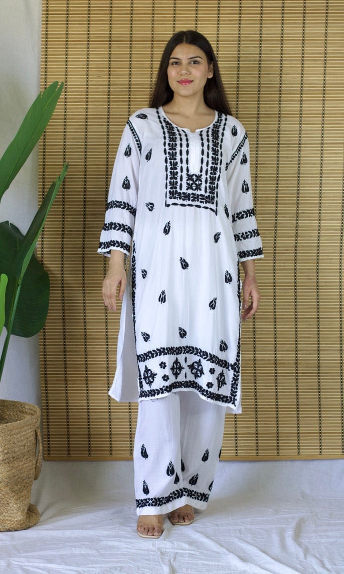 Chikankari Co-ord Set – Black & White-S