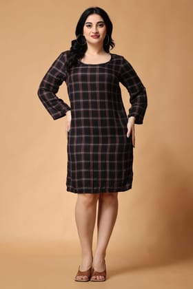 Black Checked Dress-L / Black