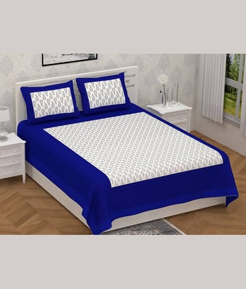 Uniqchoice Cotton Ethnic Double Bedsheet with 2 Pillow Covers - Blue