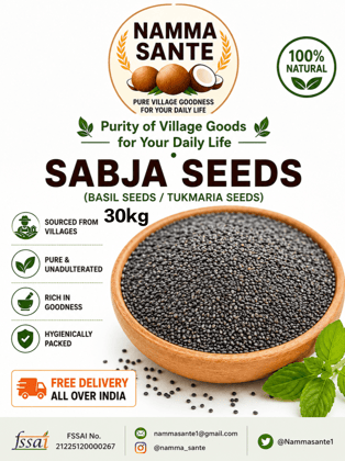 Sabja Seeds, Basil Seeds, Tukmaria Seeds, Falooda Seeds, Sweet Basil Seeds 30kg