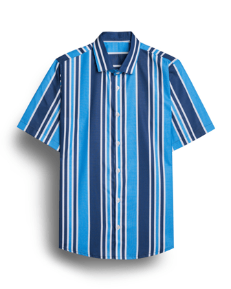 "Blue Horizon: Multiple Ocean Blue Line Printed Half Sleeve Shirt by Glamastitch"-S / Cotton