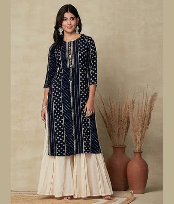 Kapadia Pack of 1 Rayon Printed Straight Women's Kurti - ( Navy )