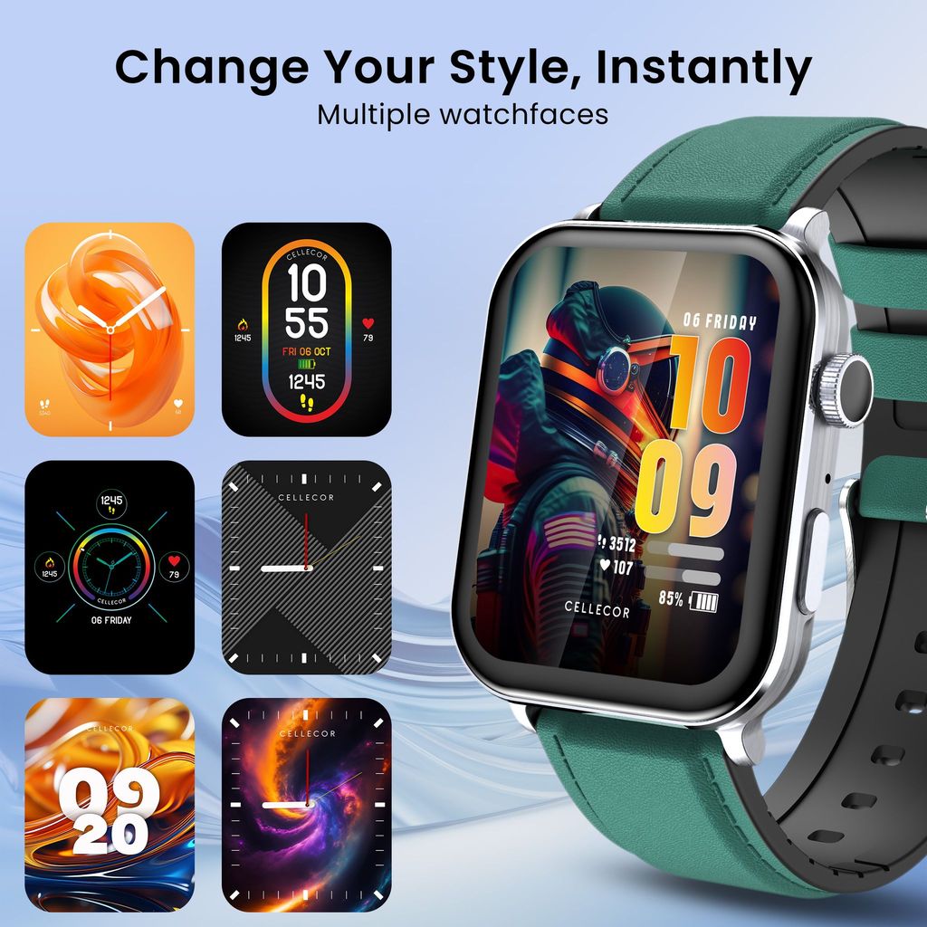 CELLECOR M9 Pro Blaze, 2.01" Amoled Display with Rotating Crown, Voice Assistance, Advanced Chipset, BT Calling, Fast Charge, 100+ Sports Mode & Watch Faces, Upto 5 Day Battery, IP67 (Green)