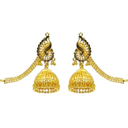 Gold Plated Jhumka Earrings with Hair Chain – Bridal & Ethnic Jewelry