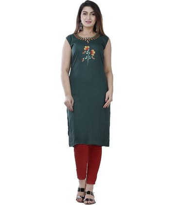 P PRIYA FASHION Green Rayon Straight Kurti - Single