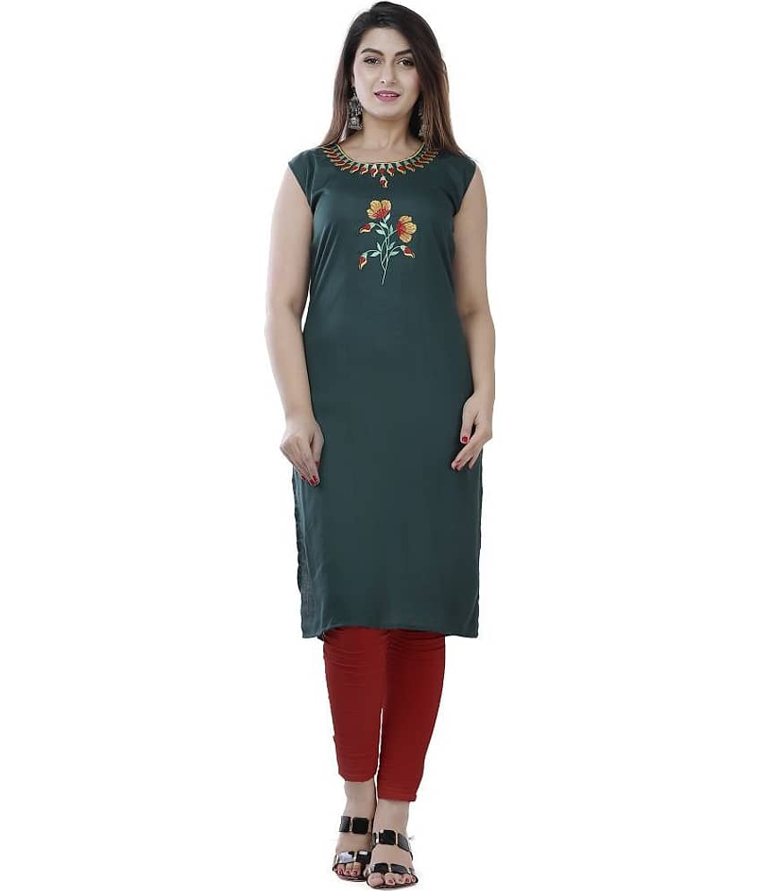 P PRIYA FASHION Green Rayon Straight Kurti - Single