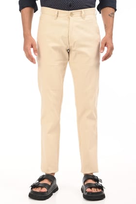 Beige Slim Fit Cotton Striped Chinos-30 / Beige