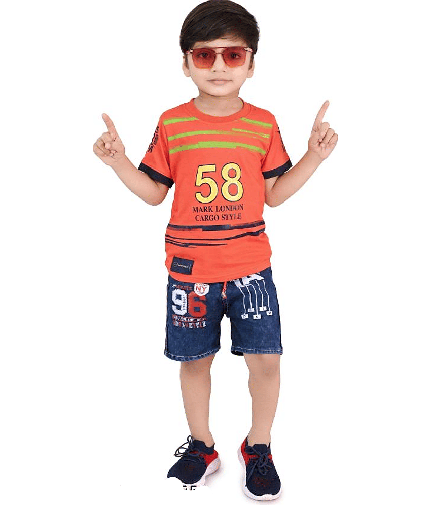 DS DRESSES Pack of 1 Boys Cotton T-Shirt & Shorts Set ( Orange )