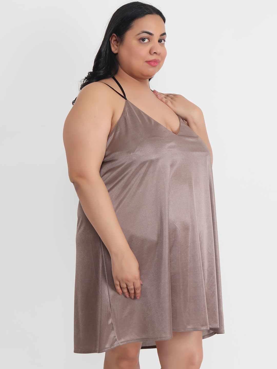 Plus Size Sexy Solid Satin Babydoll and Bikini Dress Dress for