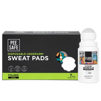 FURR By Pee Safe Underarm Roll-On 40ml & Sweat Pads Folded 7 Pairs Combo – Long-Lasting Fresh Aqua Freshness and Protection, Odor Control, Comfortable Wear, Easy Application FURR By Pee Safe Underarm Roll-On 40ml & Sweat Pads Folded 7 Pairs Combo – Long-