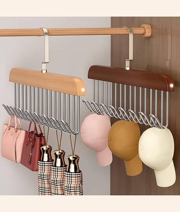 KRAMOX Wooden Hanger - Multipurpose 8 Hooks Closet Wooden Hanger for Lingerie, Belt, Scarf, Tie, Garments, Perfect Storage Holder Hangers for Wardrobe and Cupboard