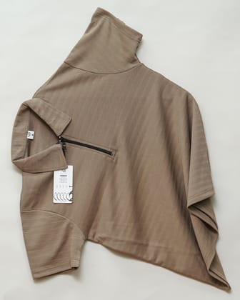 Choco | Ottoman Rib Textured | Polo Zipper T-Shirt-M
