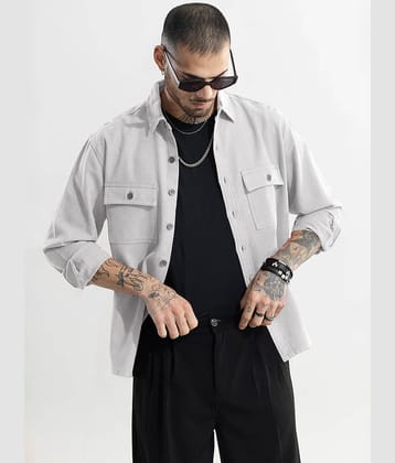 Eyebogler Polyester Oversized Fit Solids Full Sleeves Men's Casual Shirt - Grey ( Pack of 1 )