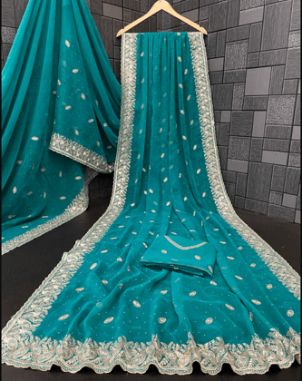 Women Embroidered Party Wear Shimmer Saree With Blouse