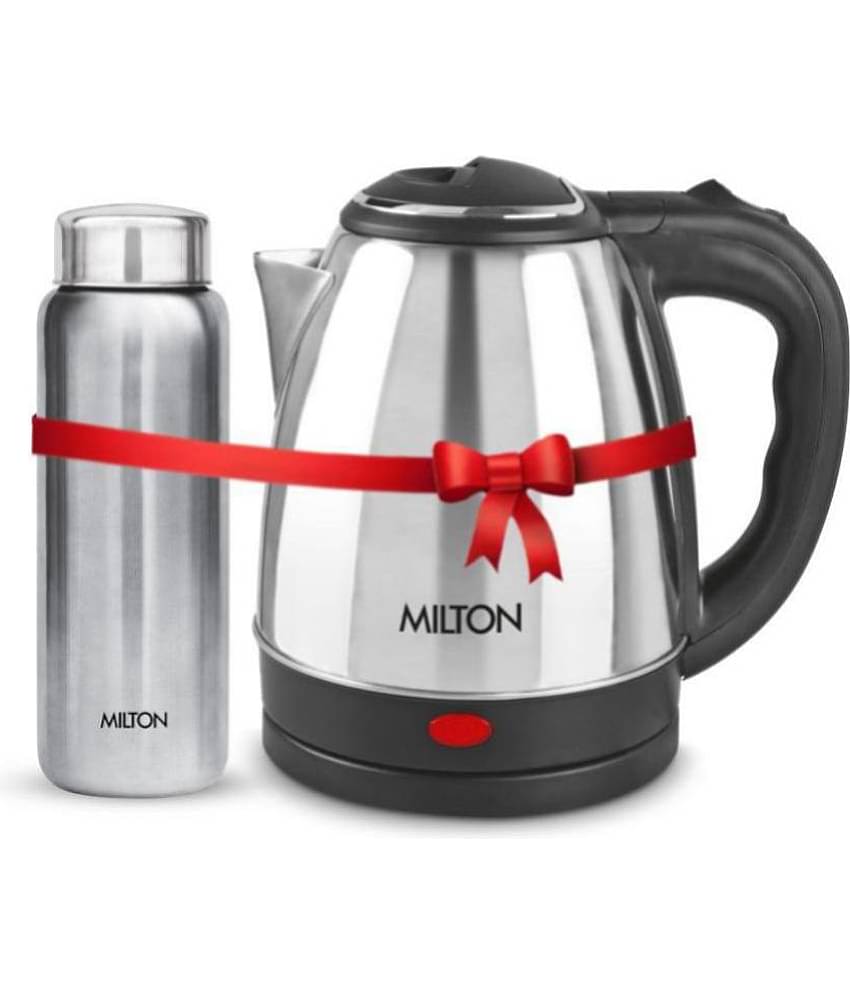 Milton Combo Set Go Electro Stainless Steel Kettle, 1.5 Litres, Silver and Aqua 750 Stainless Steel Water Bottle, 750 ml, Silver | Office | Home | Kitchen | Travel Water Bottle