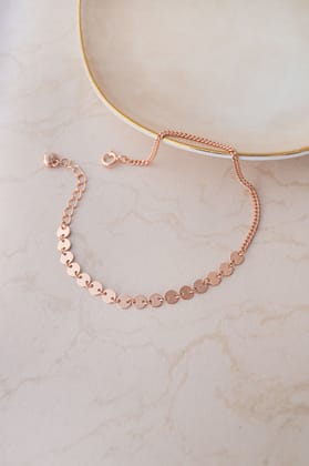 Two Way Circles and Chain Rose Gold Plated Sterling Silver Chain Bracelet-Rose / 6 inches adjustable upto 8 inches