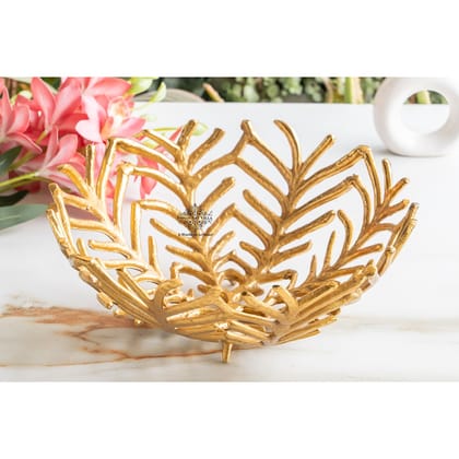 Brass Finish Decorative Cutting Basket – 12.6 Inches, Luxury Home Decor Bowl, Ideal for Fruits, Snacks, Festive Gifting-32CM