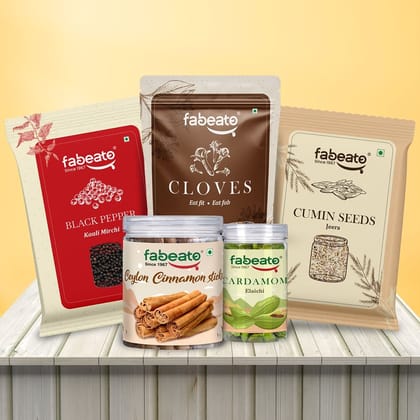 Cooking Essentials Whole Spices Combo - 650g (Cumin Seeds-200g, Ceylon Cinnamon Stick-100g, Green Cardamom-50g, Black Pepper-100g, Cloves -200g)