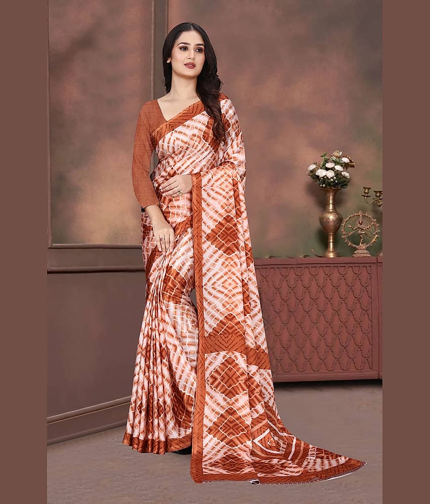 JIHANA FAB Georgette Printed Regular Saree With Unstitched Blouse Piece ( Brown )