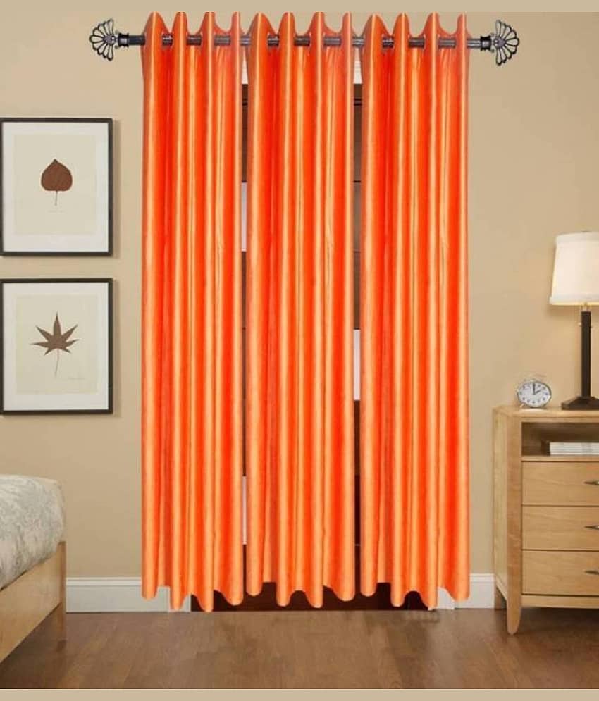 N2C Home Solid Semi-Transparent Eyelet Curtain 7 ft ( Pack of 3 ) - Orange