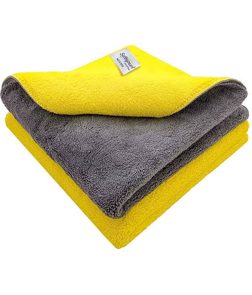 SOFTSPUN 900 GSM, Microfiber Double Layered Cloth 40x40 Cms 2 Piece Towel Set, Extra Thick Microfiber Cleaning Cloths Perfect for  Home, Kitchen, Cars, Furniture and More.