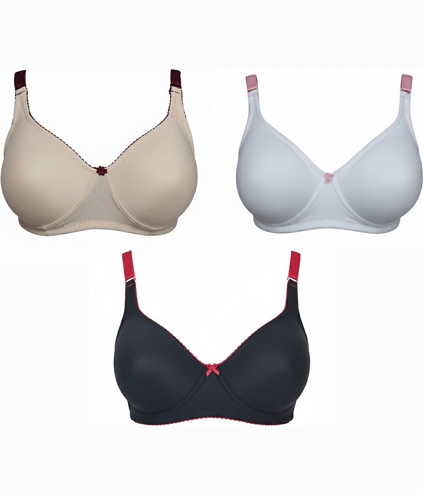 love girl Pack of 3 Cotton Blend Non Padded Everyday Bra For Women ( Black,White,Camel )