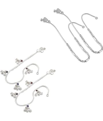 HEER COLLECTION - Silver Anklets ( Pack of 2 )