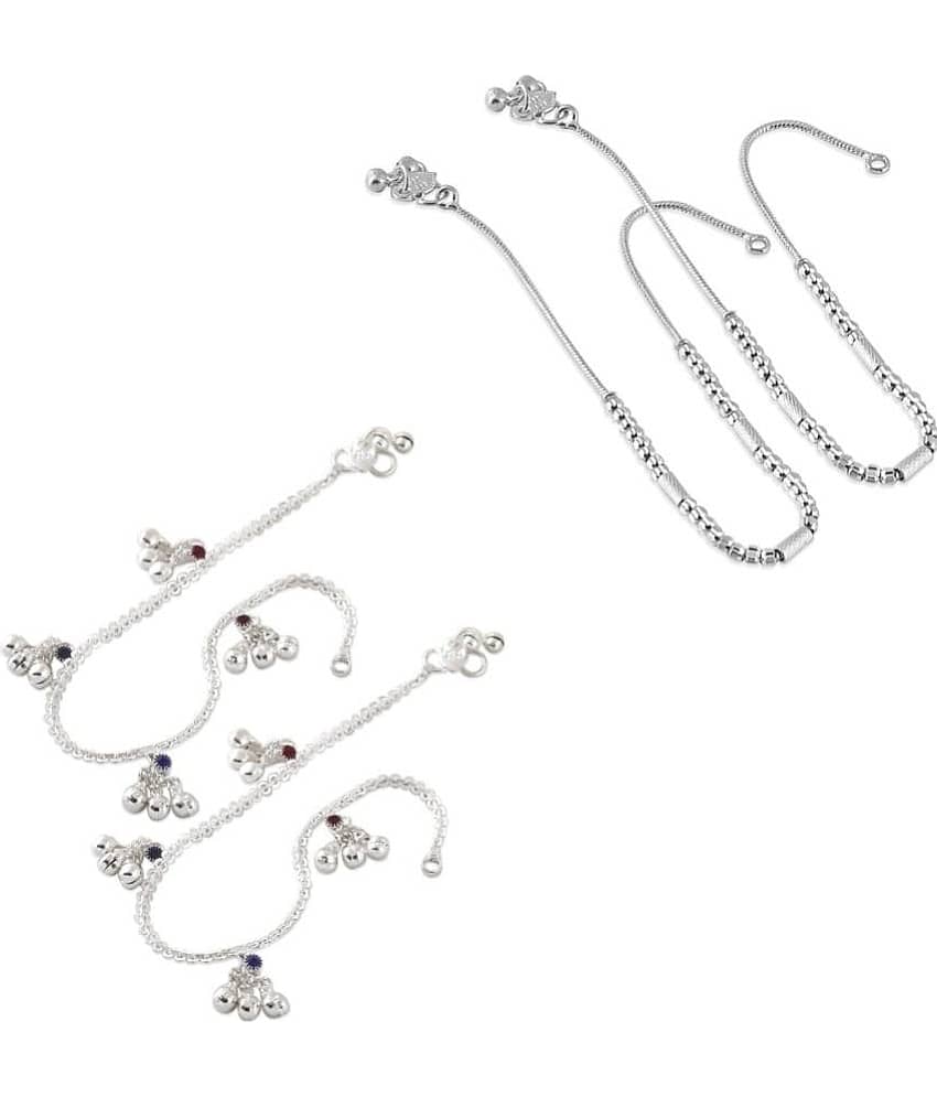 HEER COLLECTION - Silver Anklets ( Pack of 2 )