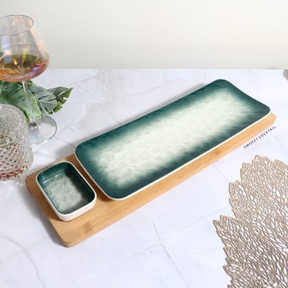 Ombre Serving Platters - Green-A - Rectangular With Dip Bowl