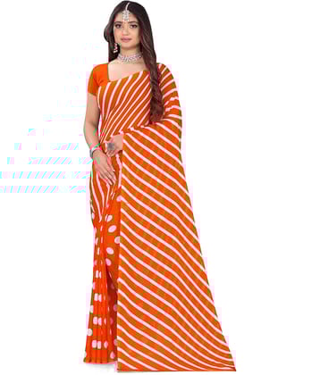 LEELAVATI Georgette Printed Saree With Unstitched Blouse Piece ( Orange )