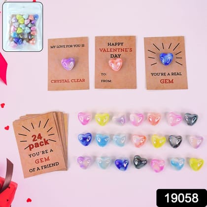 Heart-Shaped Crystal Gem Valentines with Gift Cards (24 Pc)
