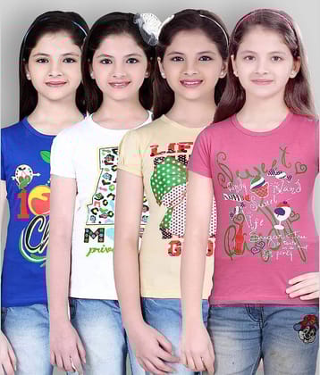 Sini Mini Pack of 4 Girls 100% Cotton T-Shirts ( Blue )