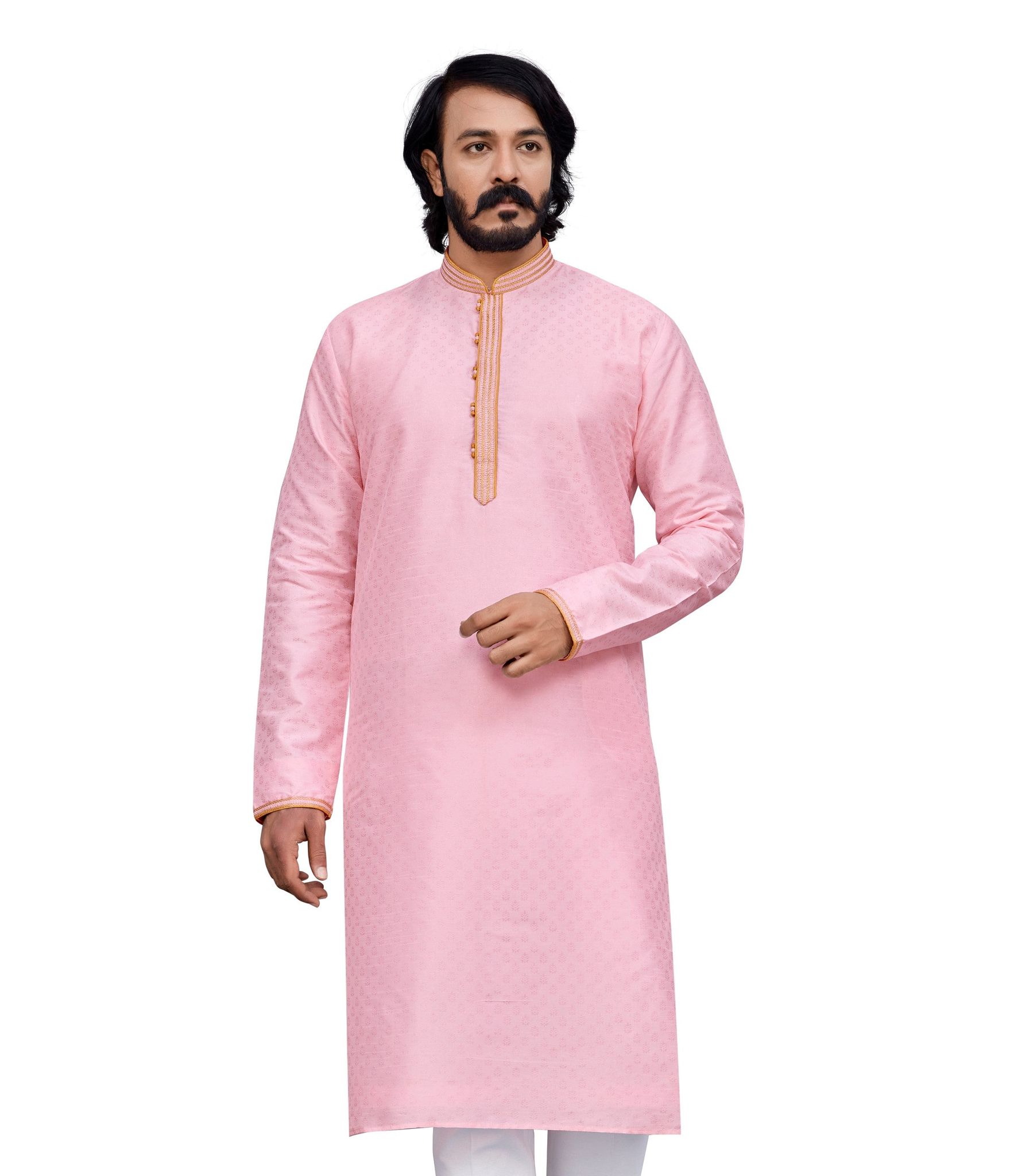 Light Pink Elegance: Men's Cotton Silk Kurta for Every Occasion (Only Kurta)-S
