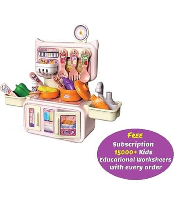 Dream Kitchen Playset Toy Pretend Play Realistic Cooking Action Modern Kitchen Set - Real Like Working Sink - Random Color As Per Stock (Free subscription of kids Educational worksheets)