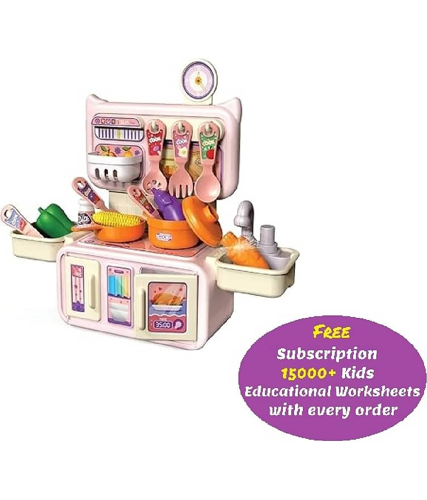 Dream Kitchen Playset Toy Pretend Play Realistic Cooking Action Modern Kitchen Set - Real Like Working Sink - Random Color As Per Stock (Free subscription of kids Educational worksheets)