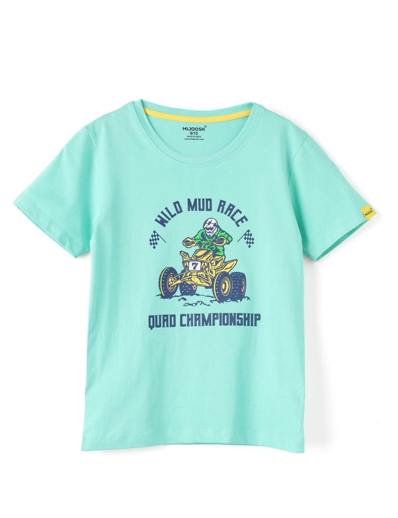 Premium Kids Boys T shirt Cotton Biscay Green "Wild Mud Race" 2025 at ShopCircuit | ONDC Premium Kids Boys T shirt Cotton Biscay Green "Wild Mud Race" 2025 at ShopCircuit | ONDC
