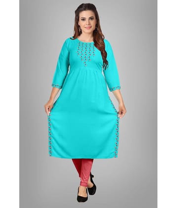 HAYA - Blue Rayon Women's Straight Kurti ( Pack of 1 )