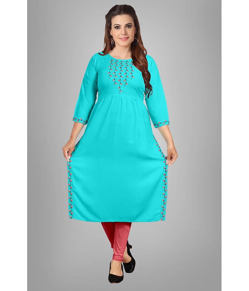 HAYA - Blue Rayon Women's Straight Kurti ( Pack of 1 )