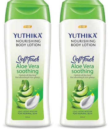Yuthika Aloe Vera Body Lotion 300ml Pack of 2, Instant Hydration, Fast Absorbing & Long Lasting Nourishing Body Lotion